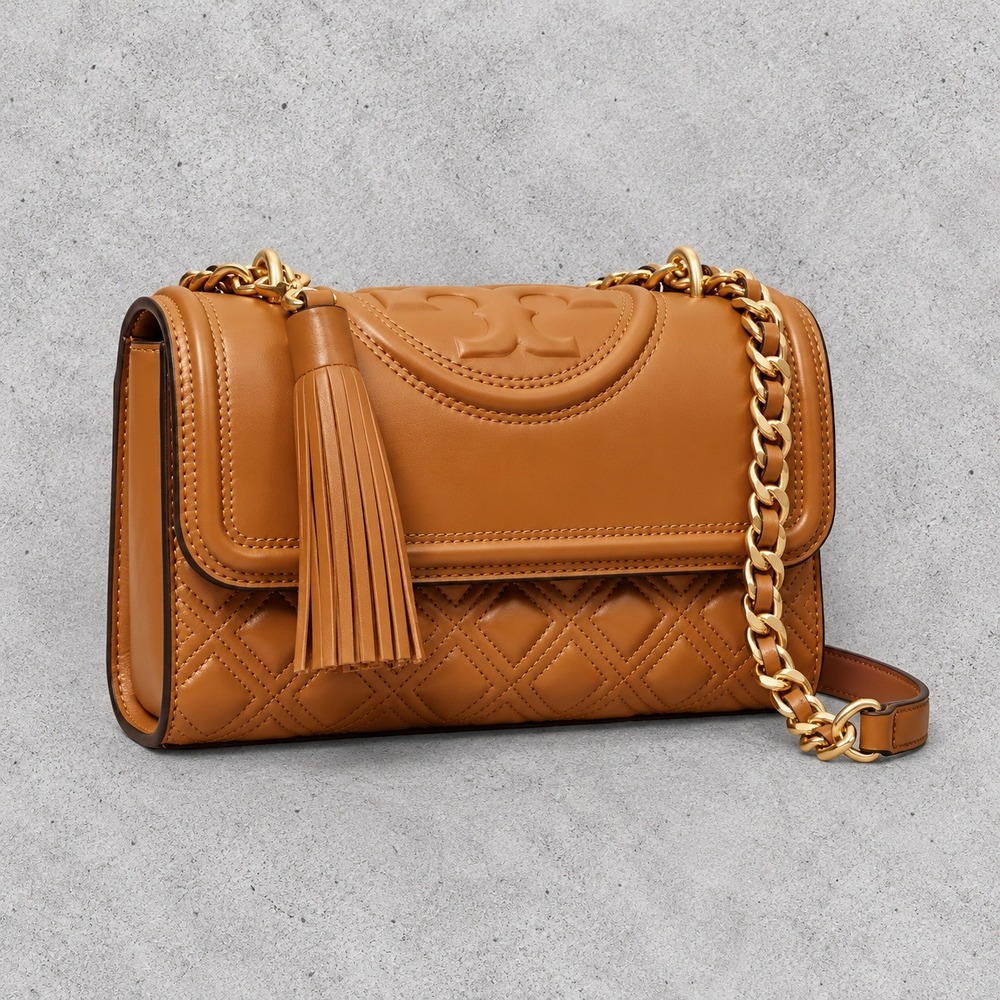 Tory Burch Small Fleming Convertible Shoulder Bag Tan Quilted Leather Gold Chain